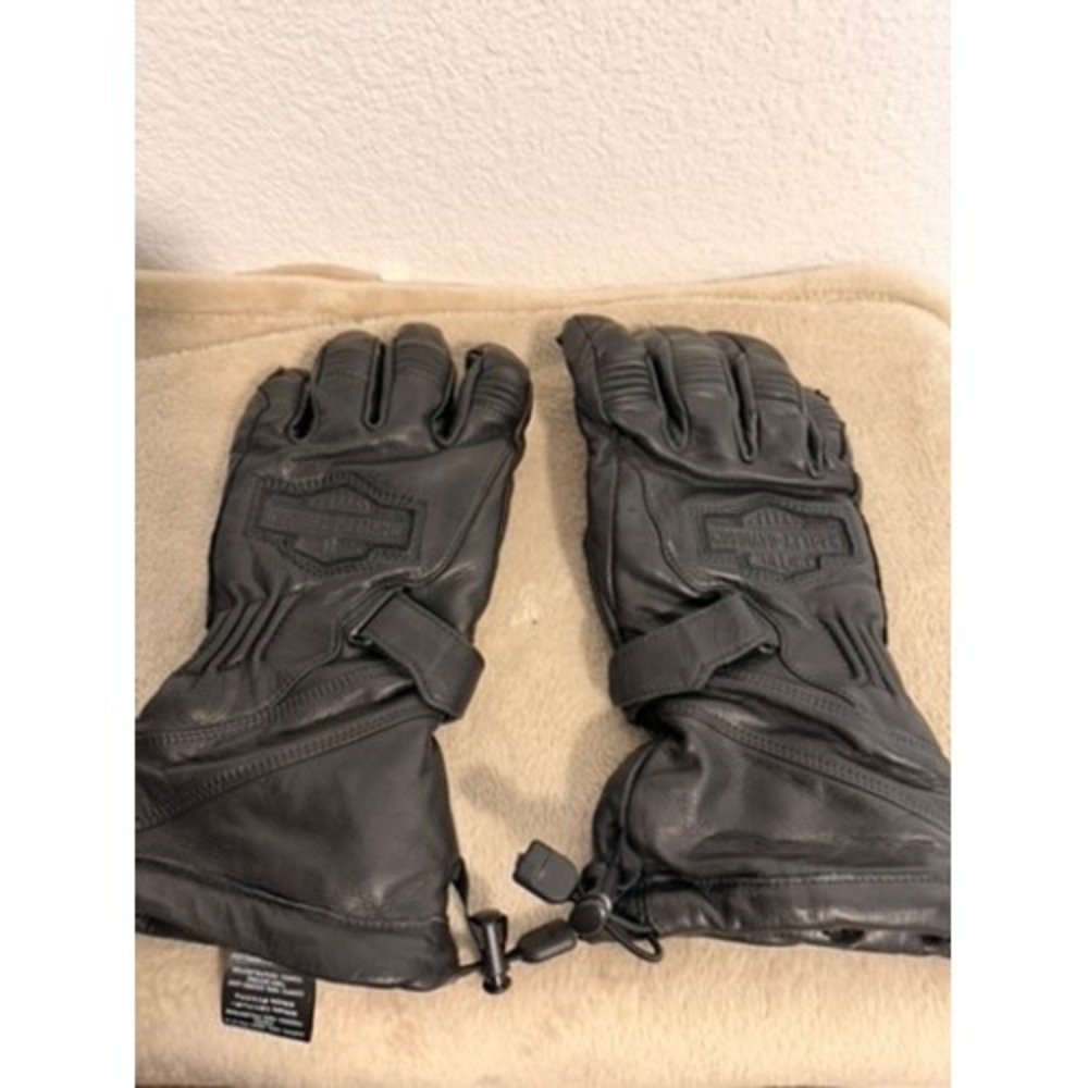 Harley-Davidson Mens Black Cowhide Leather Gauntlet Motorcycle Gloves 98276-14VM